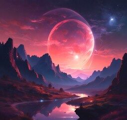 Illustration of outer planet with starry galaxy.