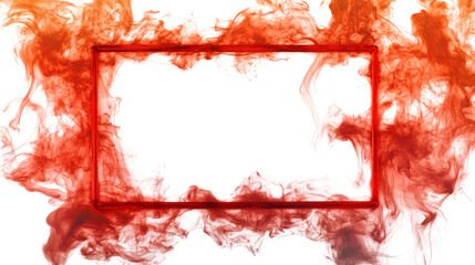 Wall Mural - Red-orange rectangular smoke frame with glowing edges isolated on white background