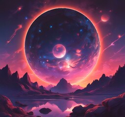 Illustration of outer planet with starry galaxy.