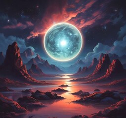 Illustration of outer planet with starry galaxy.