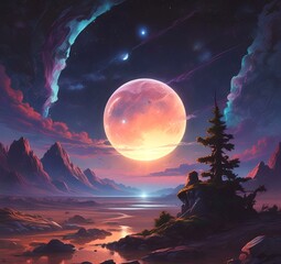 Illustration of outer planet with starry galaxy.