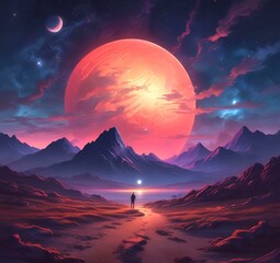 Illustration of outer planet with starry galaxy.