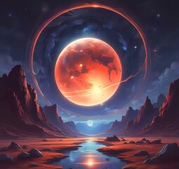 Illustration of outer planet with starry galaxy.