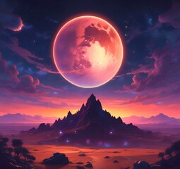 Illustration of outer planet with starry galaxy.