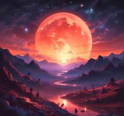 Illustration of outer planet with starry galaxy.