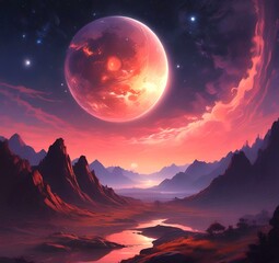 Illustration of outer planet with starry galaxy.