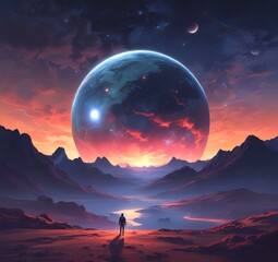 Illustration of outer planet with starry galaxy.