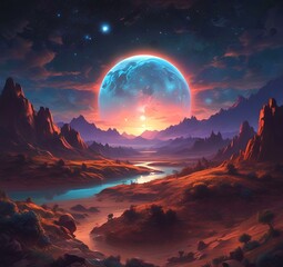 Illustration of outer planet with starry galaxy.