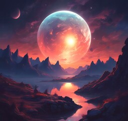 Illustration of outer planet with starry galaxy.