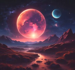 Illustration of outer planet with starry galaxy.