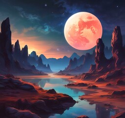 Illustration of outer planet with starry galaxy.