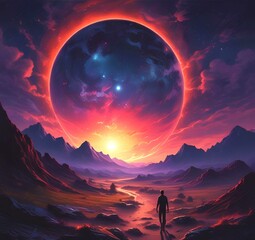 Illustration of outer planet with starry galaxy.