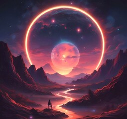 Illustration of outer planet with starry galaxy.