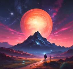 Illustration of outer planet with starry galaxy.
