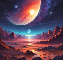 Illustration of outer planet with starry galaxy.