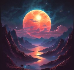 Illustration of outer planet with starry galaxy.