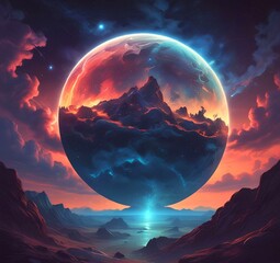 Illustration of outer planet with starry galaxy.