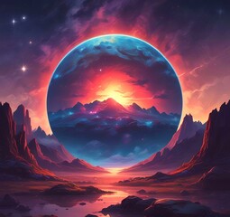 Illustration of outer planet with starry galaxy.