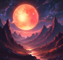 Illustration of outer planet with starry galaxy.