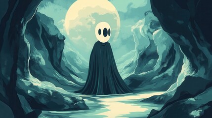 Wall Mural - a cloaked figure stands in a moonlit glacial valley