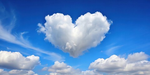 Soft heart-shaped cloud in the blue sky with a few white puffy clouds , serene, peaceful,  serene