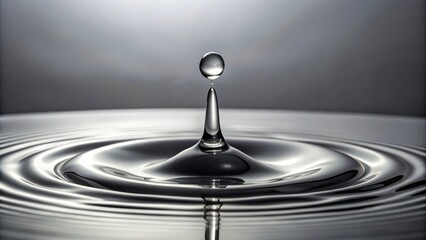 single water drop on gray background, still life, gray background