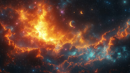 Wall Mural - fiery nebula cosmic clouds planets starscape