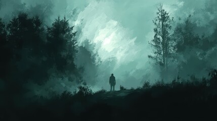 Wall Mural - Solitary Figure in an Ethereal Forest Landscape