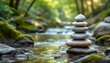A pile of smooth gray river stones in a calm stream.
