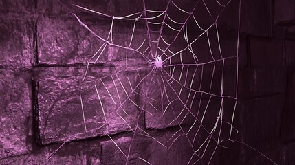 Purple Spiderweb on a Stone Wall Background
