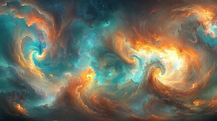 Wall Mural - Abstract Colorful Swirls of Bright Turquoise, Warm Orange, and Soft White Creating a Dreamy Galaxy-like Background for Creative Designs and Art Projects