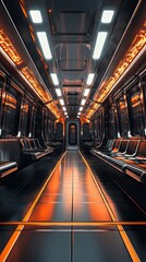 Poster - Futuristic Train Car Interior Design Showing Empty Seats