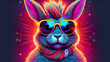 © VF Studio - Vibrant Neon Bunny: A Stunning Digital Art Illustration of a Colorful Rabbit with Radiant Fur and Glowing Ears.