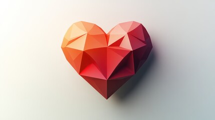 Wall Mural - Low-poly red heart shape on white background.