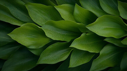 Poster - Lush Green Leaves with Water Droplets for Natural and Organic Backgrounds or Textures