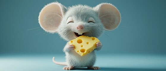 Poster - Happy mouse enjoying a tasty treat. AI.