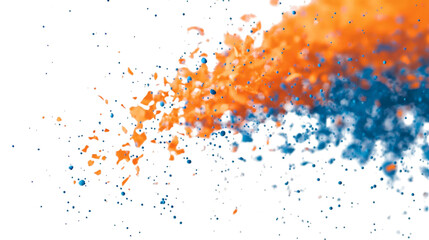 Wall Mural - Vibrant orange and blue flying particles in motion isolated on white background