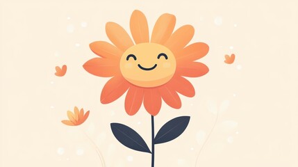 Poster - Happy smiling orange flower cartoon illustration.