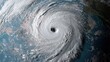 © Mnt - Close-up view of a powerful hurricane swirling over the ocean.