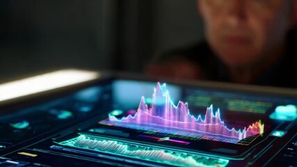 Futuristic Tech: Man Interacting with Holographic Data Display