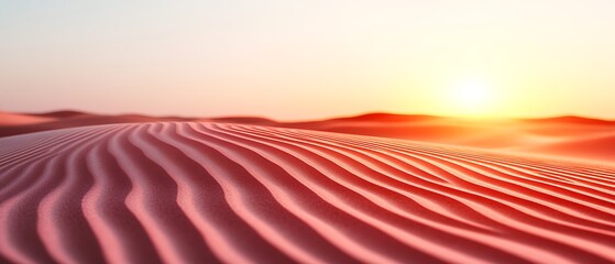 Canvas Print - Sunset over rippled sand dunes in a desert landscape.