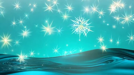 Wall Mural - Vibrant Teal Background with Sparkling Stars and Shimmering Waves