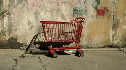 Canvas Print - Red Shopping Cart Against Grungy Wall