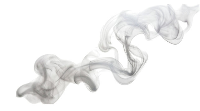 White spiral smoke pattern gracefully curling in the air isolated on white background