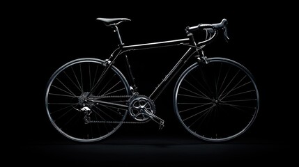 Wall Mural - A sleek black bicycle showcased against a dark background, emphasizing its design and features.