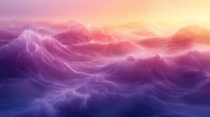 Wall Mural - Dreamlike purple and orange landscape with rolling hills and soft light.