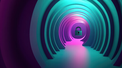 Wall Mural - concept of secure design featuring purple and teal gradients creates visually striking tunnel effect, symbolizing safety and protection