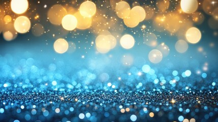 Wall Mural - A captivating background featuring blue glitter and shimmering golden bokeh lights, perfect for celebrations and creative projects