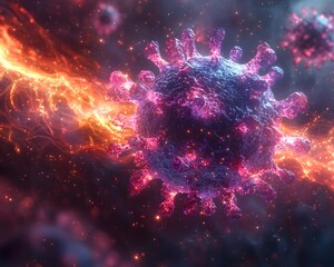 Stylized Virus Particle Surrounded by Vibrant Energy Fields   Symbolic Battle Against Viral Threat