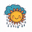 © -DEAR- - Kawaii-Style Weather Sticker Art with Smiling Sun, Cloud, and Raindrops